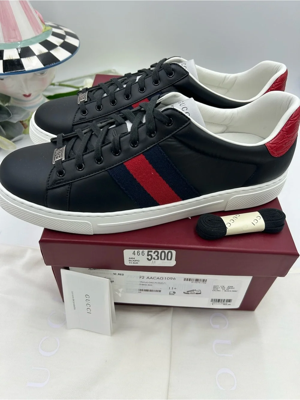 Men's Gucci ace leather web stripe sneakers size 11.5 fits 12.5 US made in Italy